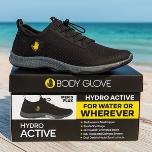 NWT Body Glove Men’s FLUX HYDRO ACTIVE Water Shoes Black/Yellow 8 Light Sneaker